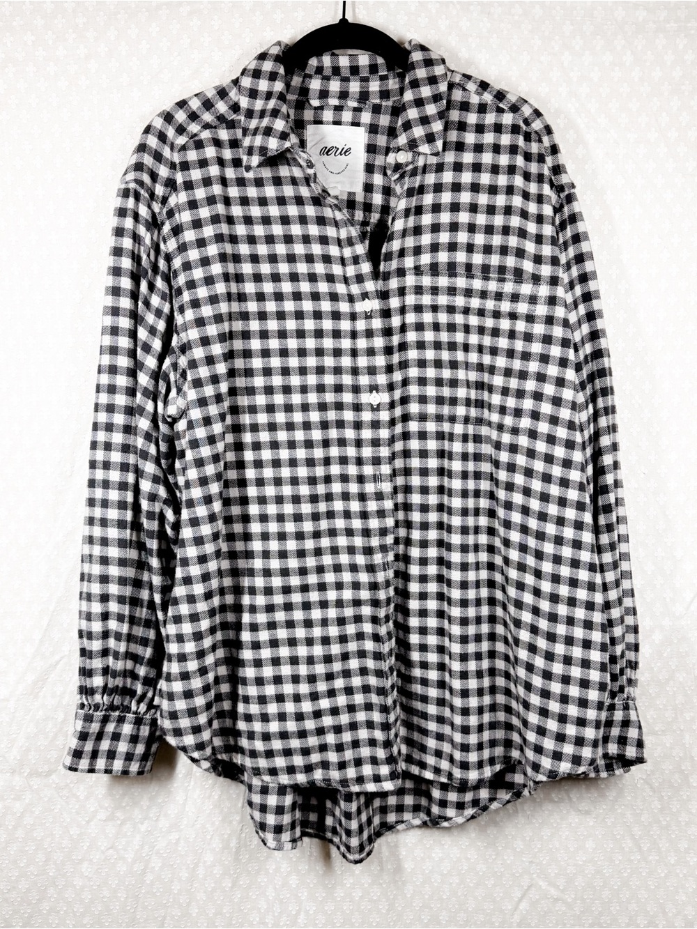 Aerie Black White Gingham Check Button Up Oversized Flannel